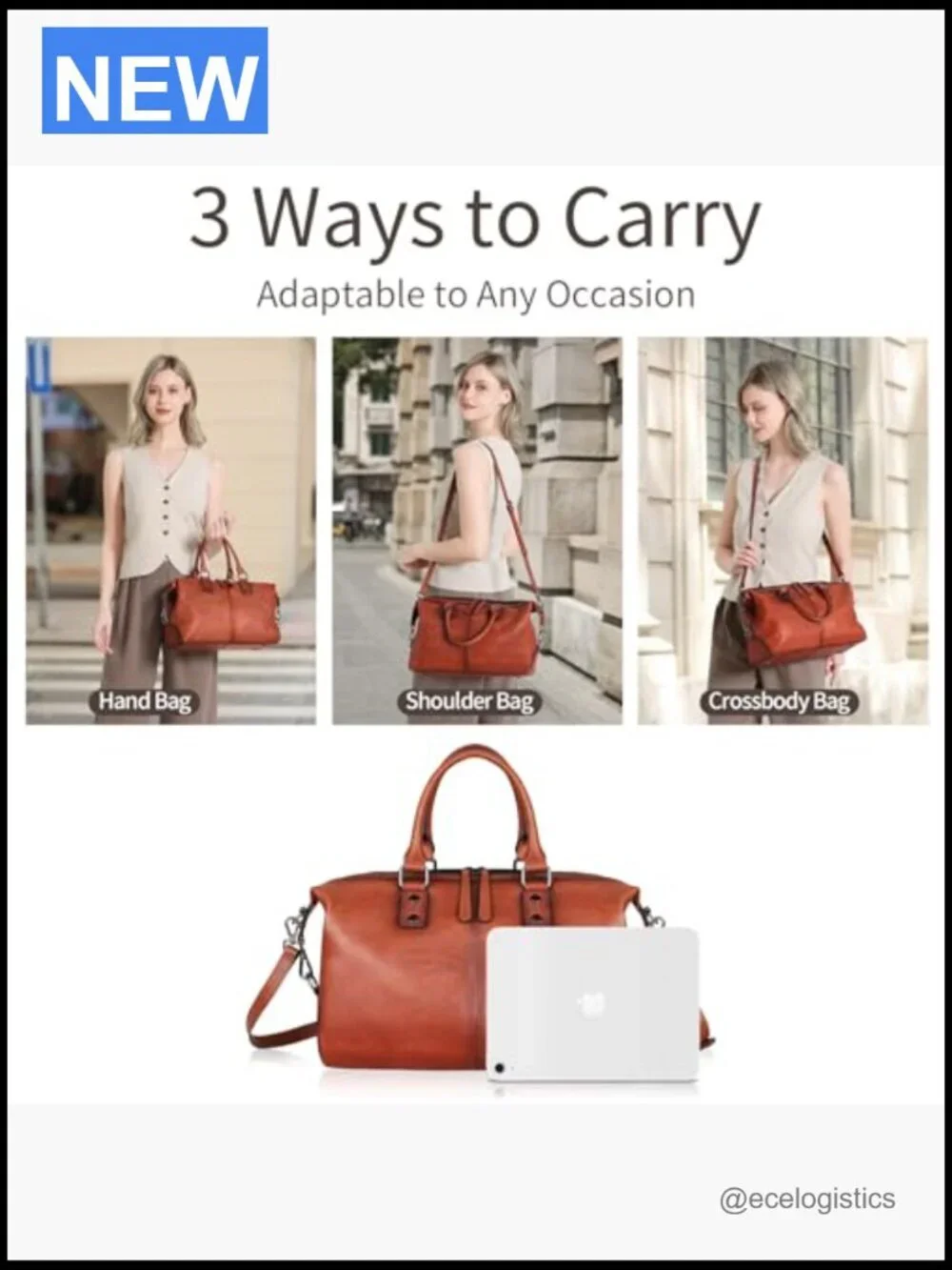 Vintage Full Grain Leather Laptop Tote Bag Satchel Crossbody